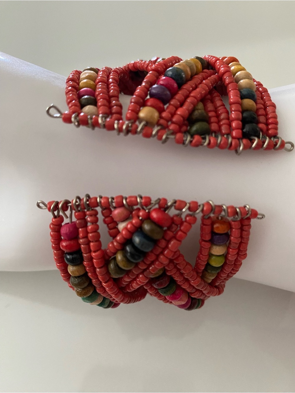 Two Multicolored Beaded Wrap Bracelets - Turquoise & Coral - Picture 5 of 11